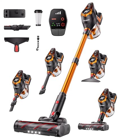 Cordless Vacuum Cleaner, 55Kpa Vacuum Cleaners for Home, Max 80mins Runtime Stick Vacuum with LED Display&1.5L Dust Cup, Rechargeable Lightweight Handheld Vacuum for Carpet/Hardwood Floor/Pet Hair/Car
