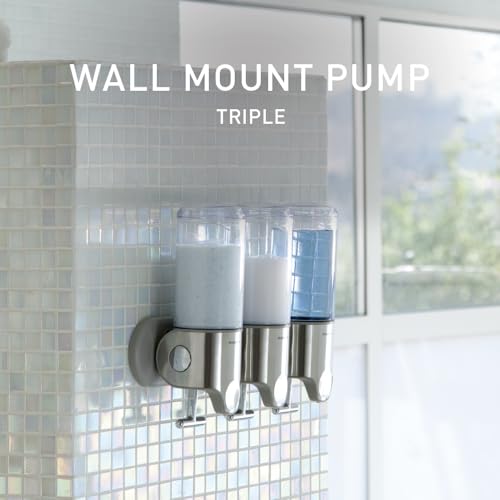simplehuman Triple Wall Mount Pumps, Hotel-Grade Refillable 3-Chamber Shampoo Conditioner Body Wash Shower Dispenser, T-Bar Lever, No-Drill Install, for Bathrooms, Hotels, and Airbnbs, Stainless Steel - size: Triple