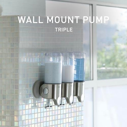 simplehuman Triple Wall Mount Pumps, Hotel-Grade Refillable 3-Chamber Shampoo Conditioner Body Wash Shower Dispenser, T-Bar Lever, No-Drill Install, for Bathrooms, Hotels, and Airbnbs, Stainless Steel - size: Triple