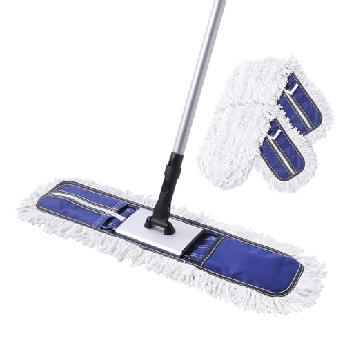 CLEANHOME 24" Commercial Dust Mop for Floor Cleaning, Heavy Duty Duster Floor Mop with 59” Extendable Long Handle,Hotel Gym Garage Hospital Household Cleaning Supplies for Hardwood,Marble Floors,Blue