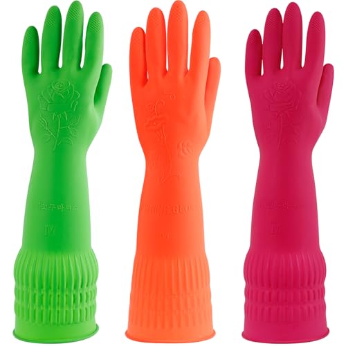 3 Pairs Rubber Dishwashing Gloves,Rubber Cleaning Gloves, Reusable Kitchen Glove for Household,Waterproof - size: Small