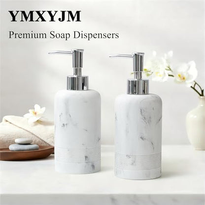 YMXYJM 2pcs/Set Hand Soap Dispenser Sets - 10.8oz Refillable Resin Liquid Soap Dispensers with Rust-Proof Pump for Bathroom Countertop or Kitchen, Marble White - color: Marble White
