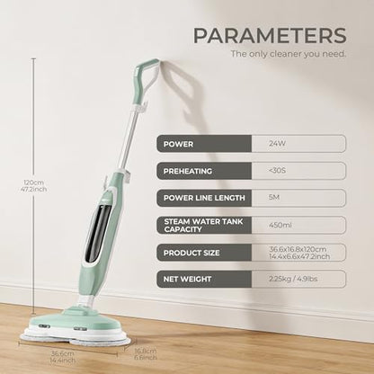 2-in-1 Steam Mop Scrubber, High-Temperature Sterilization, Dual Power Modes, LED Headlights, For Hardwood, Tile, Marble, Laminate, Vinyl, Kitchen, Bathroom, Living Room, Household Steam Cleaner