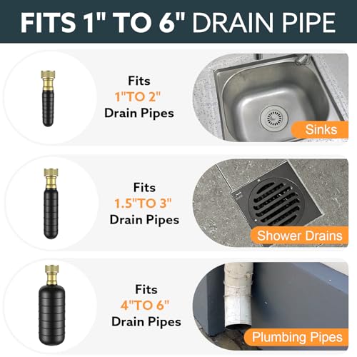 3-Pack Drain Bladder Kit, Water-Powered Rubber Drain Cleaning Bladder, Fits 1 to 6 Inch Pipes, Ideal for Clearing Bathroom Sinks, Showers, Swimming Pool Drains, Kitchen Sinks and Main Drains Clogs