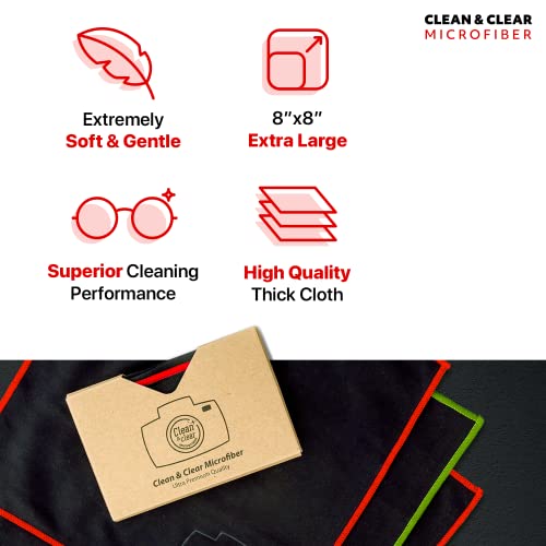 Clean & Clear Microfiber Cleaning Cloth, EXTRA LARGE [8 Pack] ULTRA PREMIUM Microfiber Cleaning Cloth - Microfiber Cloth for Camera Lens, Glasses, Screens, and all Lens. - size: 8 Pack