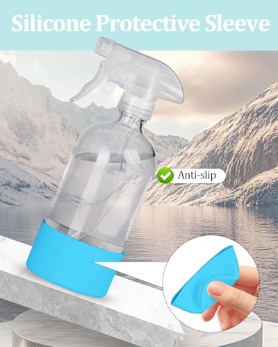 2 Pack 360° Glass Spray Bottles with Silicone Sleeve, 16 oz Empty Refillable Containers with Adjustable Spray Nozzles, Spray Bottles for Hair, Cleaning Solutions and Plants Grey&Blue - color: Grey&Blue