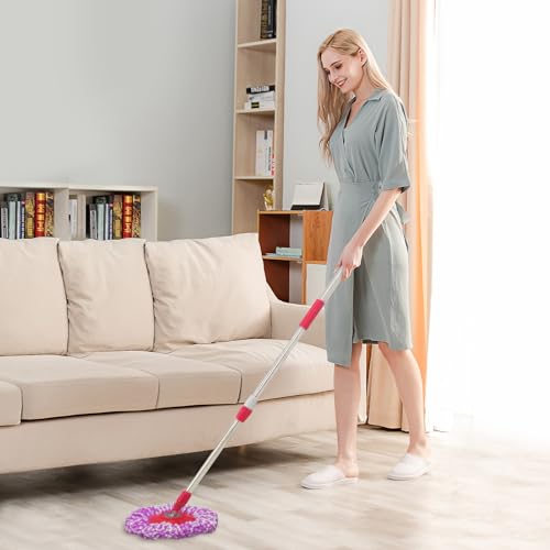 Spin Mop Replacement Handle, 47.6-inch 360 Degrees Rotating Telescopic Replacement Mop Stick with Robust Reinforced Plastic Disc for Spin Mop Bucket Cleaning System (Plastic Disc,Red) - color: Red, style: Plastic Disc