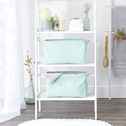DII Laundry Storage Collection, PE Coated Collapsible Bin with Handles, Aqua Lattice, Large Set, 10.5x17.5x10" - color: Aqua Lattice, size: Large Set, 10.5x17.5x10"