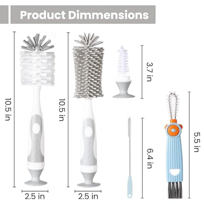 Ariseno 5-in-1 Baby Bottle Cleaner Set, Including Nylon & Silicone Bottle Brush, Cap, Straw & Nipple Brushes, BPA-Free (Grey) - color: Gray-nylon Silicone