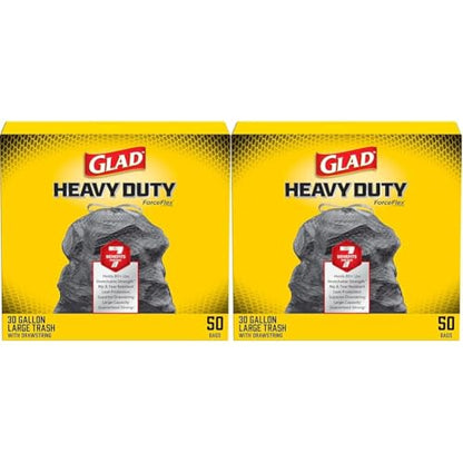 Glad Trash Bags, ForceFlexPlus Drawstring Large Garbage Bags - 30 Gallon, 50 Ct (Package May Vary) (Pack of 2) - size: 50 Count (Pack of 2)
