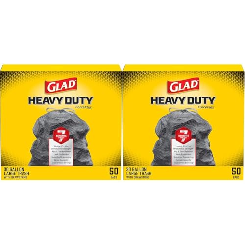 Glad Trash Bags, ForceFlexPlus Drawstring Large Garbage Bags - 30 Gallon, 50 Ct (Package May Vary) (Pack of 2) - size: 50 Count (Pack of 2)
