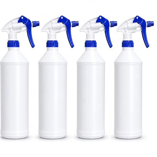 Plastic Spray Bottle, 4 Pack, 24 Oz with Adjustable Nozzle, Heavy Duty Leak Proof Mist Empty Water Bottle Sprayer for Cleaning, Chemicals, Hair, Planting & All-Purpose Use (Blue)