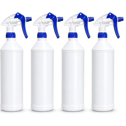 Plastic Spray Bottle, 4 Pack, 24 Oz with Adjustable Nozzle, Heavy Duty Leak Proof Mist Empty Water Bottle Sprayer for Cleaning, Chemicals, Hair, Planting & All-Purpose Use (Blue)