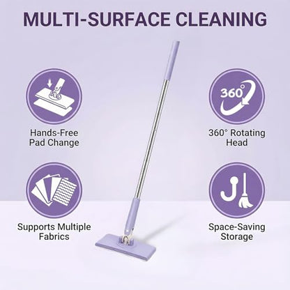 Snapy Gripl Minil Mopa Cleanc,2026 New Clipc Mopa Workss Bothl Dryy and Wetq Cleaning,Suitableba for cleaningba wardrobeba wallssa，Zero Touch Minil Mopa One-Touchh Clothh Replacementt (Purple) - color: Purple