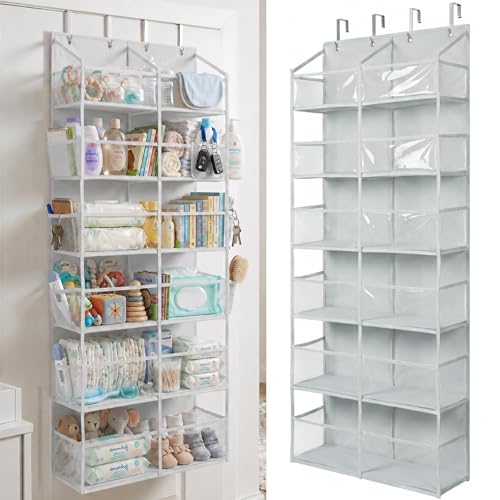 HOMELUX THEORY UPGRADED 6 Tiers Over The Door Organizer Hanging - 100D EXTRA THICK & 50lbs HUGE CAPACITY, 12 Side Mesh Pockets Over The Door Shoe Organizer, Hanging Closet Organizer (Transparent, XL) - color: 6. Transparent, size: XL 1 set