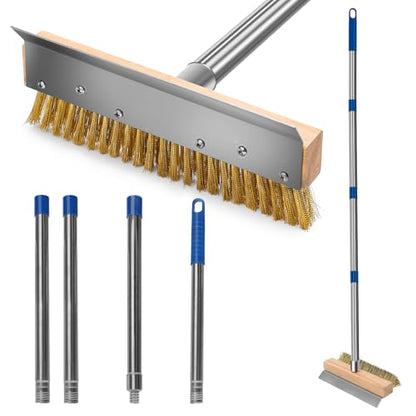 Pizza Oven Brush, Brass Wire Brushes with Scraper and Detachable 60.2inches Long Handle for Commercial Pizzaoven Cleaning, Kitchens Cleaning Brush for Restaurants, BBQ Shelf, Fireplace