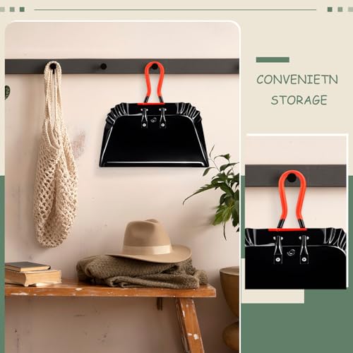 Pasimy 2 Pack 17" Metal Dust Pan and Brush Set, Large Heavy Duty Handheld Industrial Dustpan with Handle Debris Sweeping Tool Metal Edge Flat Against Floor for Outdoor Patio Yard Garage (Black) - color: Black