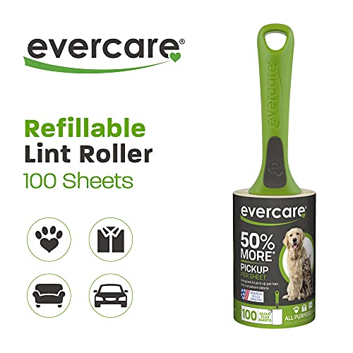Evercare All Purpose Pet Hair Lint Roller, 100 Sheets – Reusable Sticky Roller for Pet Hair, Cat & Dog Hair Remover, Lint Remover, Pet Hair Remover for Furniture, Clothing & Cars - size: 100 Sheets