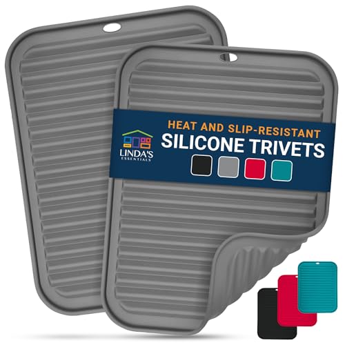 Silicone Trivets for Hot Dishes, Pots, Pans (2 Pack) - Heat-Resistant Pot Holders for Kitchen Countertop Mats - Silicone Trivet Mat (9 x 12 Inch) - Multipurpose Counter Pads (Grey) - color: 2 Pcs Rectangle - 9x12 Inches - Grey