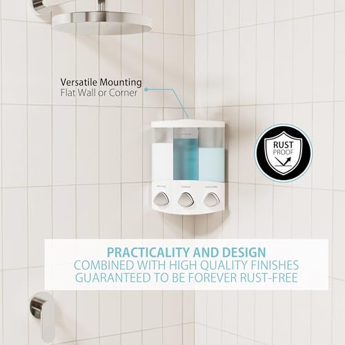 Better Living Products, White 76354 Euro Series TRIO 3-Chamber Soap and Shower Dispenser - size: 3-Chamber