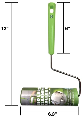 Leo 6.3-Inch Wide Lint Roller with 12-Inch Handle, Dog Hair Roller for Pet Cat Hair Removal, Super Sticky Roll Floor Refill, Leo Cleaning Roller Refill, 1 Roller with 90 Sheets Total, Ergonomic Design - size: 1 Roller