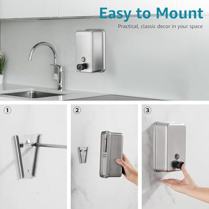 Commercial Wall Mount Soap Dispenser - Stainless Steel Bathroom Hand Soap 38.8oz Liquid - Anti-Leak Pump and Large Capacity Brushed Refillable - size: Vertical 38.8oz Plus