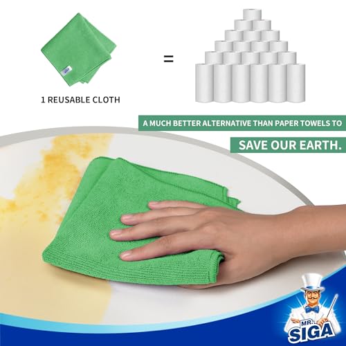 MR.SIGA Microfiber Cleaning Cloths, All-Purpose Microfiber Towels, Streak Free Cleaning Rags, Pack of 12, Green, Size 32 x 32 cm(12.6 x 12.6 inch) - size: 12.6 x 12.6 inch