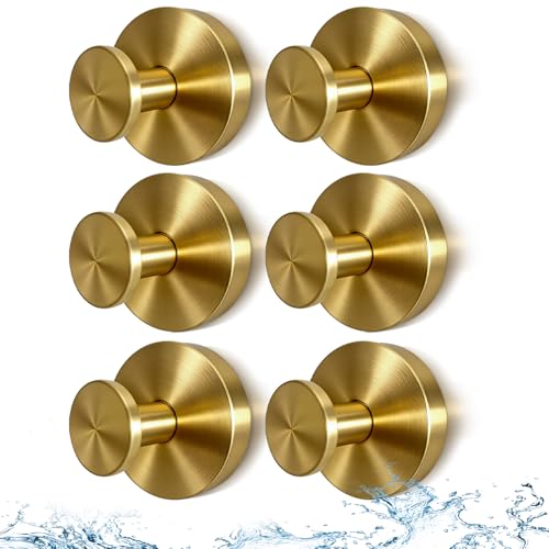 2026 Upgraded No Drill Gold Suction Cup Hooks for Shower, Heavy Duty Suction Hooks, Gold Bathroom Towel Hooks for Windows, Glass Door & Tile, 6 Pack - color: Gold, size: 6 Pack