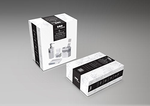 Creative Scents Quilted Mirror White Bathroom Accessories Set - Decorative 4 Piece Bathroom Set - Mirrored Bathroom Accessory Set Includes: Soap Dispenser, Toothbrush Holder, Tumbler & Soap Dish - style: 4 Piece Set