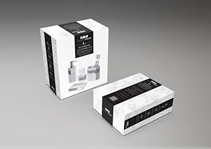 Creative Scents Quilted Mirror White Bathroom Accessories Set - Decorative 4 Piece Bathroom Set - Mirrored Bathroom Accessory Set Includes: Soap Dispenser, Toothbrush Holder, Tumbler & Soap Dish - style: 4 Piece Set