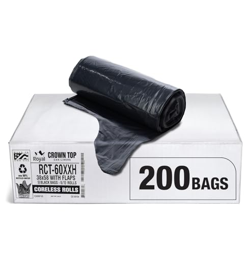 Aluf Plastics 55 Gallon Trash Bags Heavy Duty - (Huge 200 Pack) - 2.0 MIL Thick (equiv) - 38" x 58" - Garbage Bags for Toter, Contractors, Lawn, Leaf, Commercial, Kitchen, Industrial - style: 55-60 Gal, 2 Mil Equiv, 200 Count