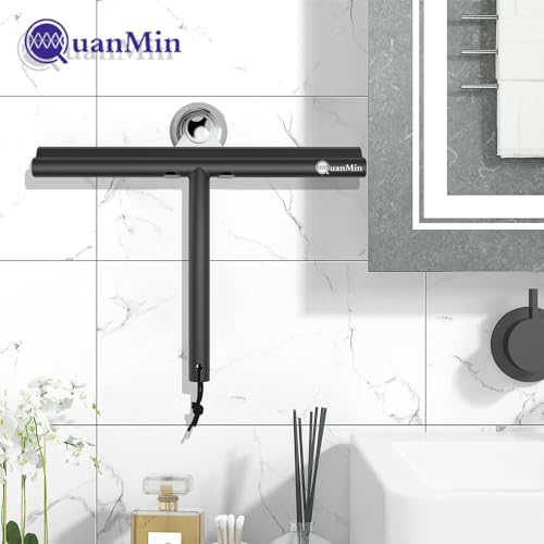 Upgrade Design Shower Squeegee with Hook, 11 inch Stainless Steel Core Glass Wiper, Multi-Purpose Glass Silicone Rubber Household Squeegees for Glass and Ceramic Doors Windows, Rounded Black - size: Round Head-11 inch