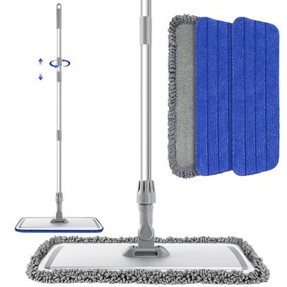 18-Inch Microfiber Mop, Flat Mop for Floor Cleaning with 3 Washable Pads | Stainless steel handle, 3 reusable microfiber pads, wet/dust mopping for hardwood, vinyl, laminate & tile floors