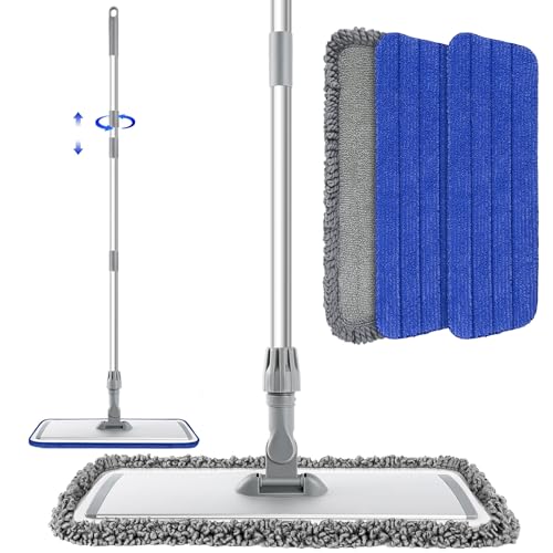 18-Inch Microfiber Mop, Flat Mop for Floor Cleaning with 3 Washable Pads | Stainless steel handle, 3 reusable microfiber pads, wet/dust mopping for hardwood, vinyl, laminate & tile floors