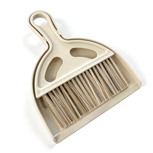 Mini Broom and Dustpan Set - Compact Small Hand Broom with Soft Bristles, Portable Desktop Cleaning Tool for Kitchen Counter, Desk, Drawer, Pet Litter & Car Interior (Off-White) - color: Off-white