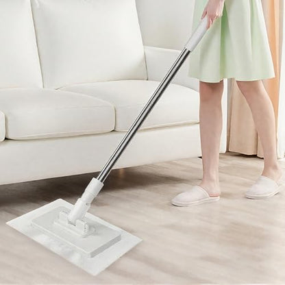 Disposable Dust Mop with Pressure Clamping System, 39 inch Long Handle Wet and Dry Flat Mopping Sweeper Stick with Locking Head & Sweeping Cloths for Multi Surface Floor Cleaning (1 mop+10 Clothes) - color: 1 Mop+10 Clothes