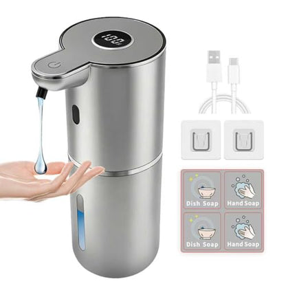 Automatic Soap Dispenser, Touchless Liquid Soap Dispensers, USB Rechargeable, 6-Level Adjustable Volume Control, 12.8oz/380ml, Wall Mount for Kitchen, Bathroom, Free Liquid Dispenser Stickers (Silver) - color: Silver