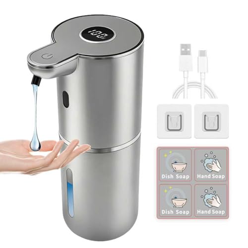 Automatic Soap Dispenser, Touchless Liquid Soap Dispensers, USB Rechargeable, 6-Level Adjustable Volume Control, 12.8oz/380ml, Wall Mount for Kitchen, Bathroom, Free Liquid Dispenser Stickers (Silver) - color: Silver