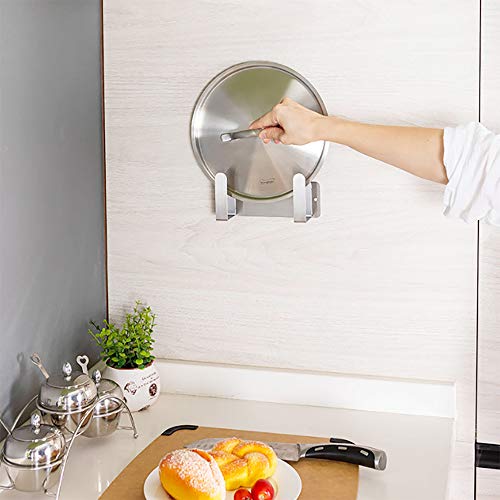 Pot Lid Rack, Wall Mounted 304 Stainless Steel Pan Lid Organizer Holder, 3M Self Adhesive, Kitchen Cooking Utensil Tool (Silver, Set of 2) - color: Silver(Set of 2)