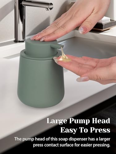 INGOFIN Ceramic Lotion Dispenser - 12oz Refillable Hand Soap Dispenser Bathroom, Modern Liquid Dispenser with Pump, Dish Dispenser for Kitchen, Matte Green - color: Matte Green -Liquid