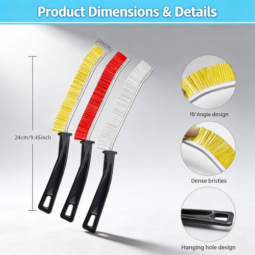 4 Pack Hard Bristle Crevice Cleaning Brush Set, Narrow Spaces Deep Reach Gap Scrub Tool with Long Handle for Household Use Kitchen Bathroom Sink Track, Mixing Colors - color: White + Yellow + Red + Green