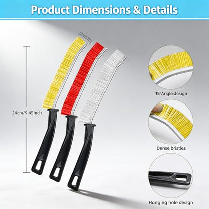 4 Pack Hard Bristle Crevice Cleaning Brush Set, Narrow Spaces Deep Reach Gap Scrub Tool with Long Handle for Household Use Kitchen Bathroom Sink Track, Mixing Colors - color: White + Yellow + Red + Green