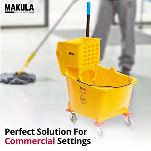 Makula Commercial Mop Bucket with Wringer, 36 Qt Heavy Duty Janitor Mop Bucket with Wheels, Side Press Wringer Combo, Industrial Cleaning Bucket for Restaurants, Schools & Commercial Floors