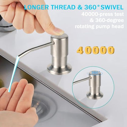 Built in Soap Dispenser for Kitchen Sink, Brushed Nickel Stainless Steel Countertop Pump Head (Plastic Built-in), Dish Soap Hand Lotion Dispenser with Refillable 17OZ Bottle (Brushed Nickel) - color: Brushed Nickel