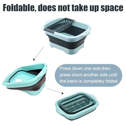 Collapsible Dish Basin with Portable Sink, 11L(2.91 Gallon) Collapsible Bucket with Drain Plug, Foldable Sink Tub Dishpan Wash Basin for Vegetable Washing Camping RV Kitchen (Green) - color: Green