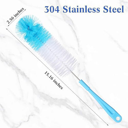 Reallnaive 12 Pcs Long Bottle Cleaning Brush Stainless Steel Handle Water Scrubbing 15.2 Inch Cleaning Brush Set for Washing Narrow Neck Bottles, Wine Decanter, Flask, Beer Brewing Supplies