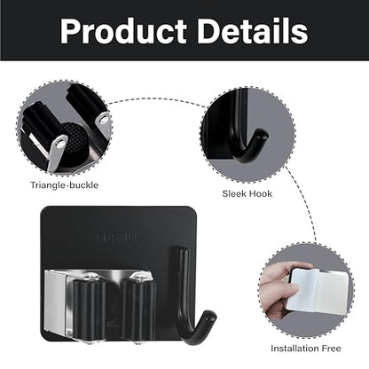 5 Pack Mop and Broom Holder Wall Mount, Stainless Steel Mop and Broom Hanger with Hooks, Mop Broom Organizer for Closet Laundry Garage Garden Tool Organizer (Black) - color: Black