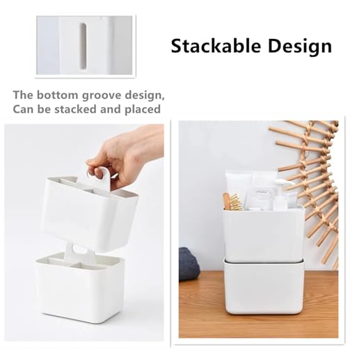 Feadily (2 Pack Plastic Shower Caddy Portable, Portable Basket with Handle Storage Organizer, Stackable 5 Compartments, 9.76" x 6" x 6.7", White
