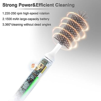 Rechargeable Electric Bottle Brush Cleaner Set, 360° High Speed Rotation Silicone Cleaning Brush with Bottle Brush, Pacifier Brush, Straw Brush, Perfect for Baby Bottle,Cup, Kitchen Utensils - color: White