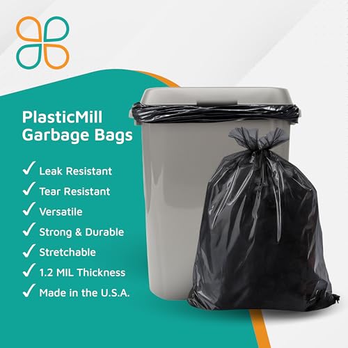 PlasticMill Heavy Duty Black Tall Garbage Bags - 20-30 Gallon Large Kitchen Trash Can Liners, 1.2 Mil, 30"x36" (250-Count) - size: 1 Count (Pack of 250)
